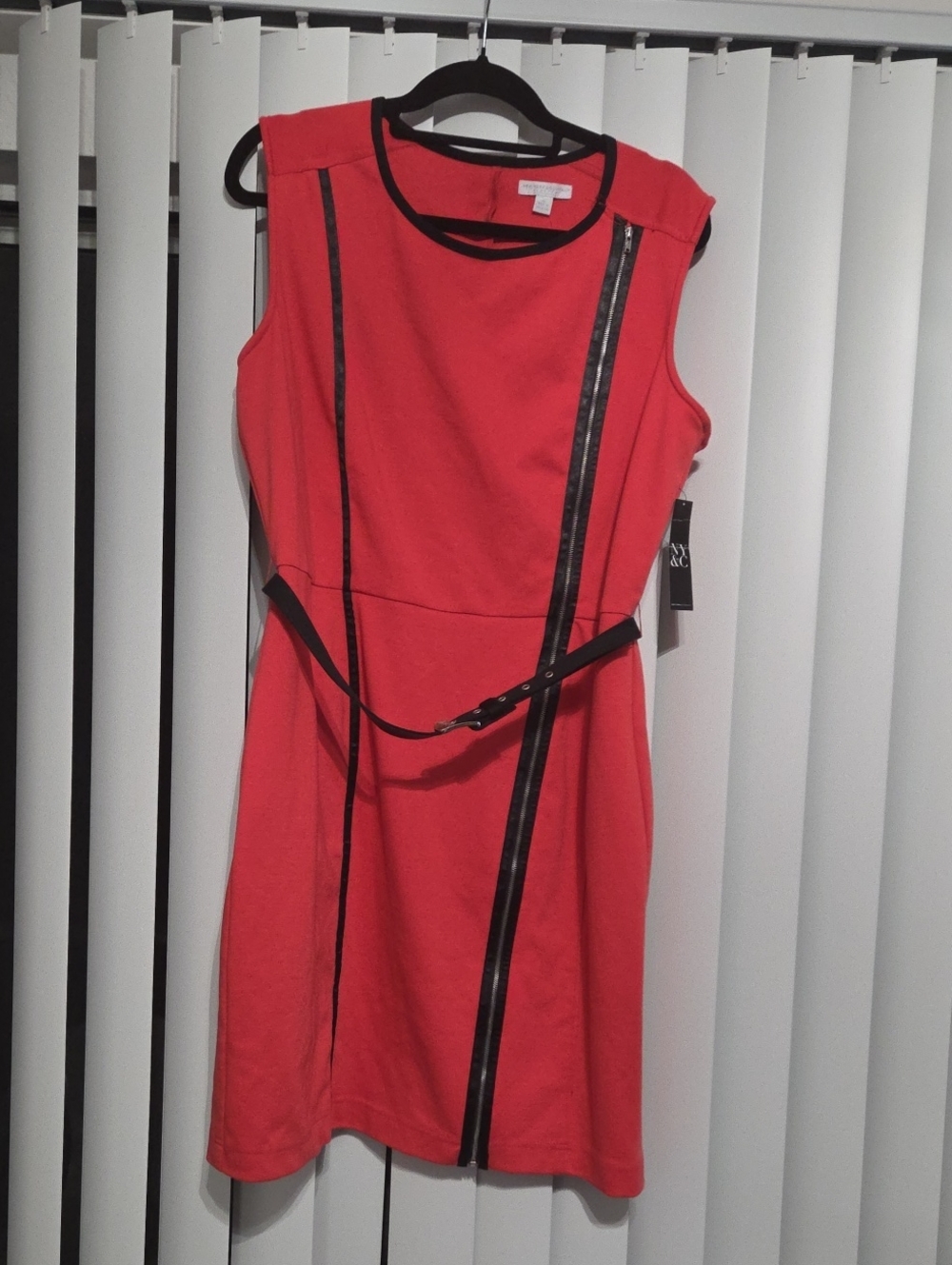 New York & Company Coral Sleeveless Dress with Black Trim